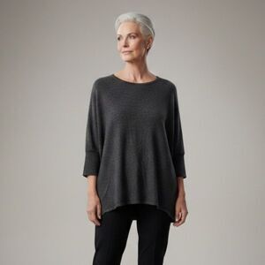 Eileen Fisher Charcoal Grey Merino Wool Boxy Top Size Small NWOT